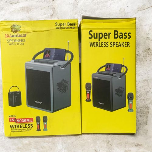 LN-9036mic powerful deep bass high quality audio soundbox with 2 wireless mic clear inbuilt FM radio wireless Bluetooth speaker party essential , karaoke, indoor, outdoor camping ,traveling, shop, office entertainment