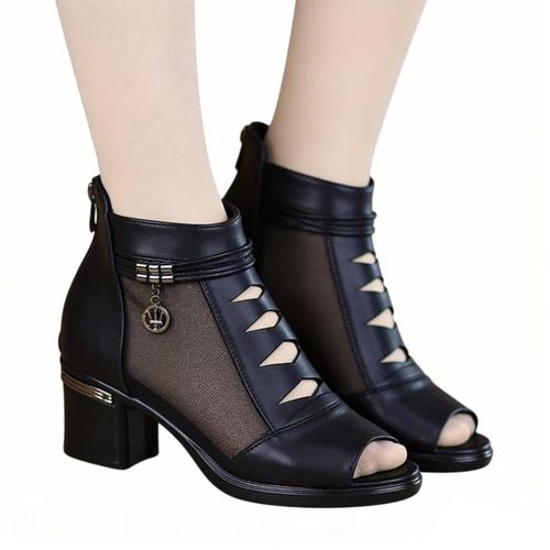 Fashionable Mid-Heel Mesh Womens Sandals Classic High-Heel Womens Ankle Boots - Black