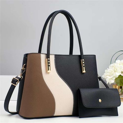 Black mix 2 in 1 classy Leather Ladies / Women Shoulder work Hand Bag