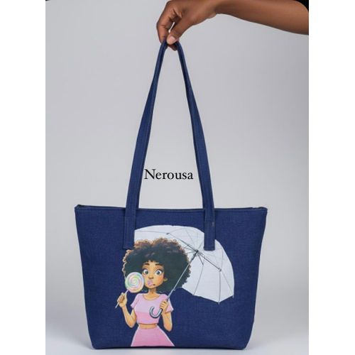 Nerousa Premium Denim Tote Bag – The “Soft Life Girlie” Graphic Print Shoulder Bag for Work & Travel.