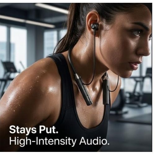 Premium Wireless Neckband Bluetooth Earbuds with Magnetic Earphones, Noise Isolation & Long Battery Life for Sports, Calls, Gaming & Music Portable Bluetooth Neckband Earphones Wireless Magnetic Earbuds with HD Stereo Sound, Noise Cancellation Mic Black