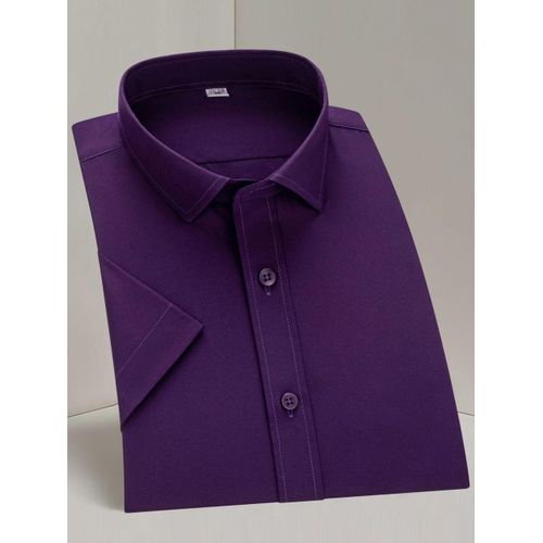 Purple Plain Straight Cut Office Long Sleeve Shirt