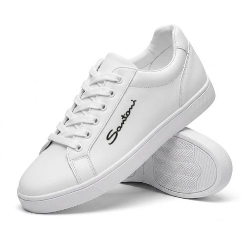 Santoni Unisex All-White Leather Casual Sneakers - Low-Top Court Shoes - White
