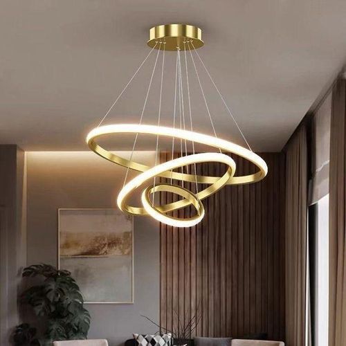 Chandelier LED Ring Chandelier Pendant Dropping Light – 3 Ring Adjustable Hanging Ceiling pendant chandelier Lamp Gold