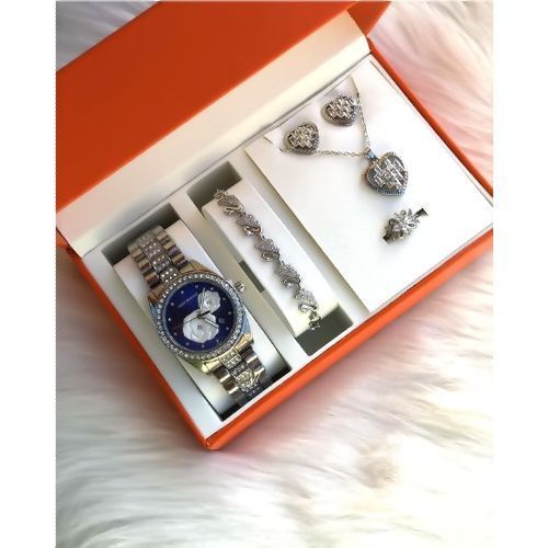 Highly Exotic & Beautiful Non Fading Ladies Classic Wristwatch + Sexy Bracelets & Set Of Jewelries