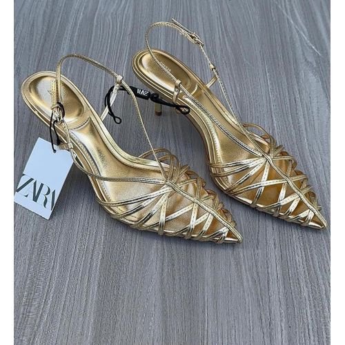 Women’s Luxury Gold Strappy Pointed-Toe Slingback Heels