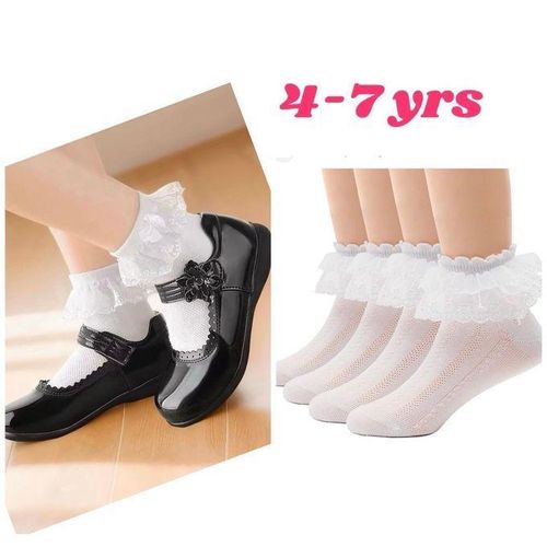 6 pair WHITE Mesh lace white socks children school kids ankle socks
