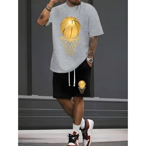 Mens Matching T-Shirt and Shorts Set 2 Piece Summer Short Sleeve Sweatsuits Co Ord Crewneck Shirts Jogging Shorts with Drawstring Athletic Top Bottoms Workout Sets Lapel Activewear Tracksuit