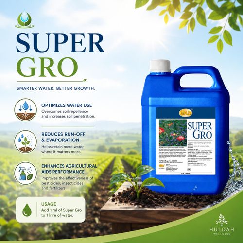 Super Gro - 5 Litre (Single) Super Gro's unique formula reduces the natural surface tension of water, thus making it wetter.
