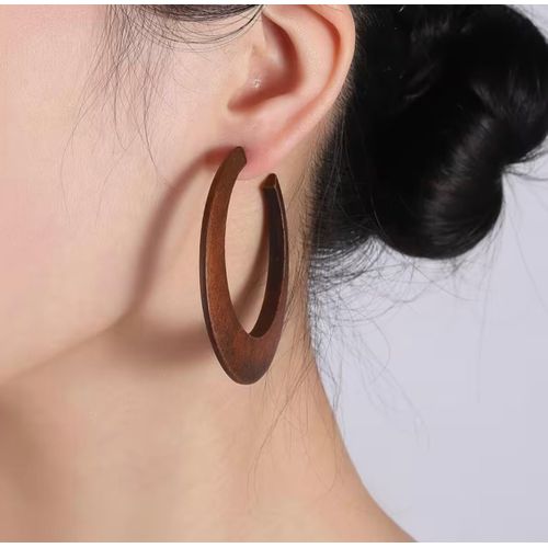 Wooden Open Hoop Earrings