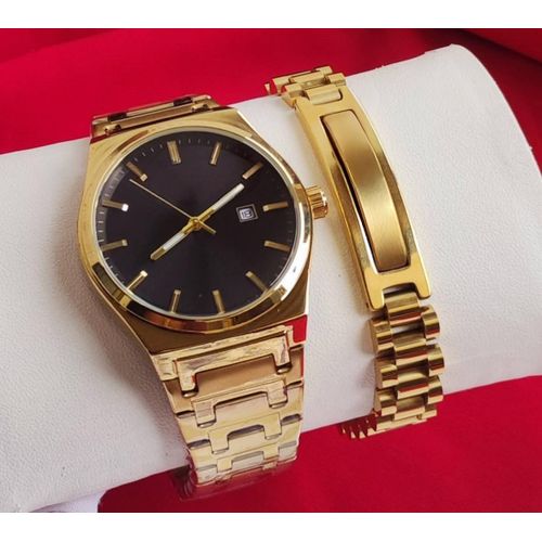 Original Quality & Very Superior Non Fading Men's Gold Wristwatch + Wrist Set For Odogwu