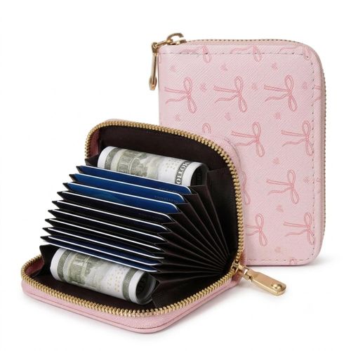 Women Short Wallet PU Zip Around Card Holder, 8×11×2 cm / 3.2×4.4×0.8 in