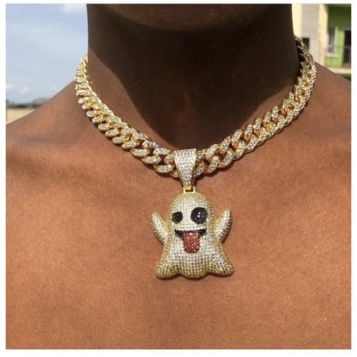 Iced Out Clown Pendant With Cuban Chain Gold
