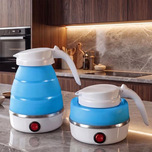 Foldable Electric Kettle, Portable Travel Kettle, Food Grade Silicone, Fast Boiling, Automatic Power Off, Travel Camping Home Office, Blue