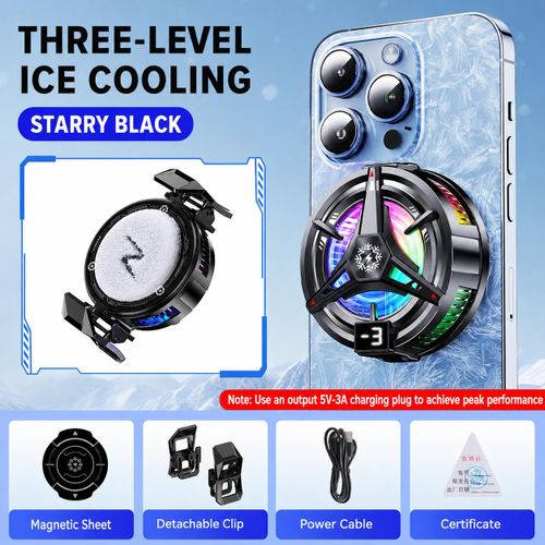 Magnetic & Clip-On Cell Phone Cooler, RGB Phone Cooling Fan, Portable Lightweight 3-Speed Phone Radiator for Mobile Gaming & Live Streaming