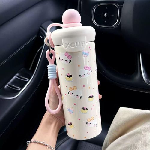 Unique Hello kitty Insulated Water Bottle With Straw & Carry Strap – Portable Drink Flask