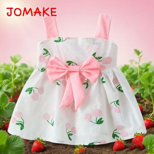 6M-4-year-old girl's printed dress, pink cherries, halter dress