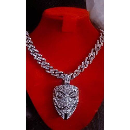 Iced Out Cuban Link Choker With Clown Pendant Silver