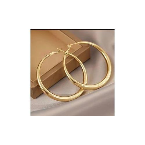 1 Pair Stylish Plated Large Hoop Earrings for Women - Elegant and Simple Circular Design Novelty Earrings