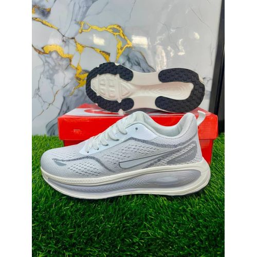 Cushion Tech Men's Breathable Mesh Running Shoes – Lightweight Athletic Sneakers - White/Light Grey