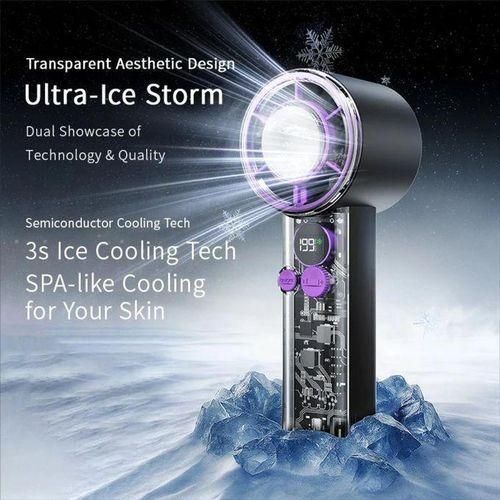 High Speed Mini Turbo Jet Cooler Led Display Transparent Rechargeable Portable Handheld Fan