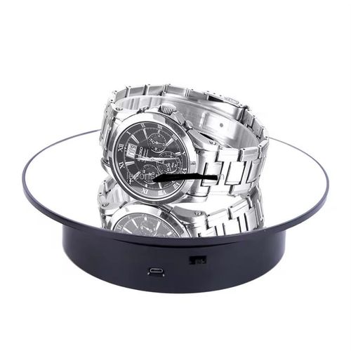Automatic Rotating Display Stand - 360 Degree Electric Rotating Turntable With Mirror for Photography Products Display, Jewellery, Cake, Etc (Black)