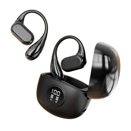 Wireless Bluetooth Headphones, Non In Ear Bluetooth Earphones Ear Hanging Sports Earphones Intelligent Digital Display Earphones, Black