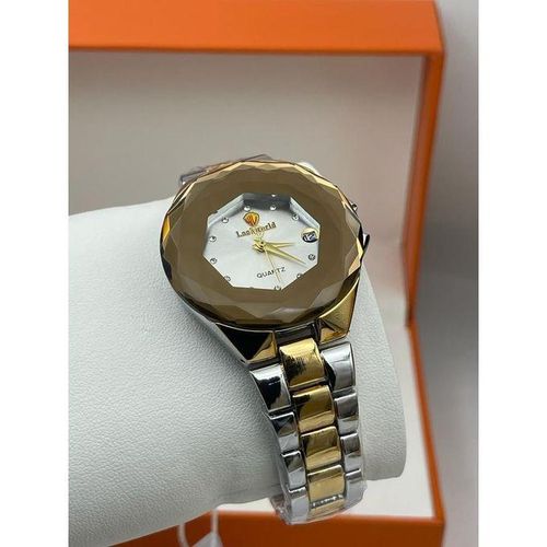 Multi-Timer Classical Female Diamond Iced Gold/Silver Wristwatch