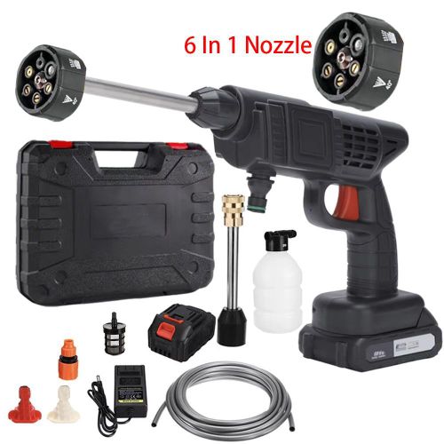 Cordless High Pressure Car Washer Spray Cleaner Car Wash Tool 6 In 1 Nozzle