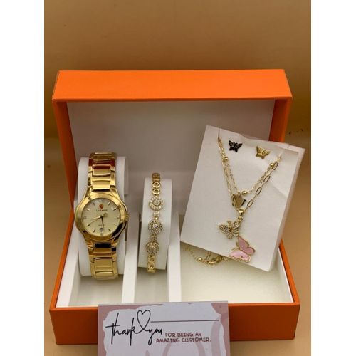 High-class Gold Designer Timepiece/Wristwatch With Bracelet And Necklace Sets