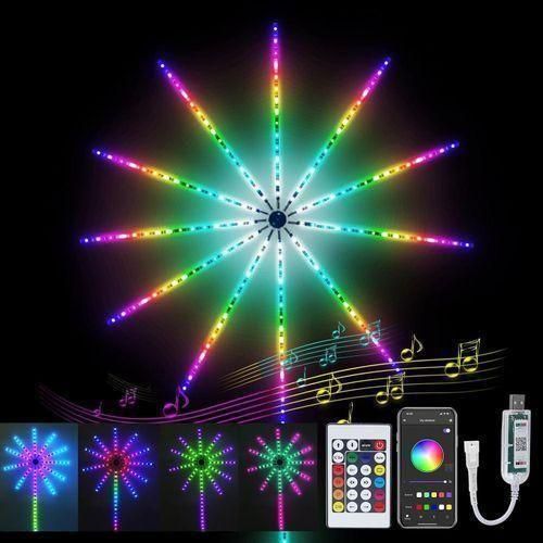 Bluetooth Coloured Fire works LED Light Strip, USB Multicolor Chase Effect Starburst Strip Light,195LEDs RGB Fire works LED Strip Music Synchronization for Christmas Party Decor