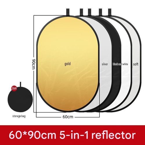 60 By 90CM 5-in-1 Photography Light Reflector/ 5-in-1 Reflector, Light Reflector with Carry Bag, Oval Reflector, Portable, Foldable, for Studio and Outdoor Lighting