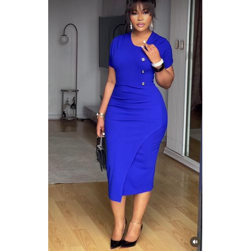 Blue button front slit dress
