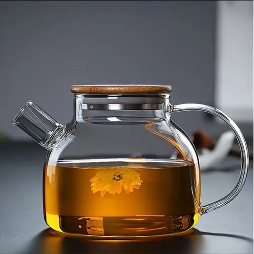 Thickened Glass Teapot, 1000ml Glass Tea Kettle, Filtered Glass Flower Teapot, Juice Pitcher, Cold Water Jug, Heat-Resistant Glass Pitcher for Home Use