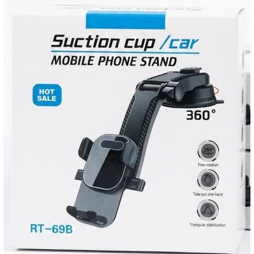 Universal 360° Rotation Car Phone Mount – Strong Suction Cup Dashboard & Windshield Holder with Extendable Arm, One-Hand Quick Release & Triangular Anti-Shake Base