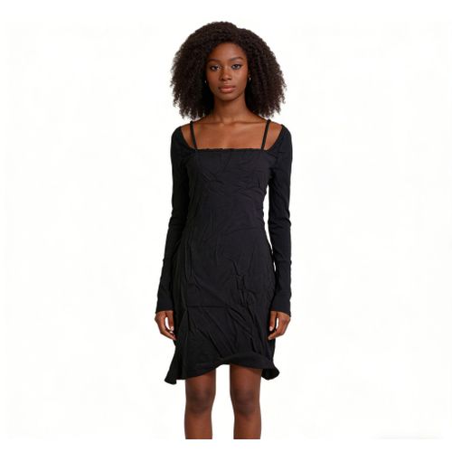Off-the-shoulder spaghetti strap bodycon black dress 2956630L