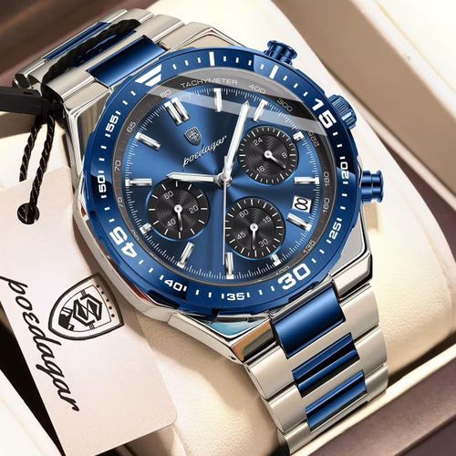 HIGH GRADED BOSSES STANDARD WRIST WATCH, WATER RESISTANCE( SILVER AND BLUE SCREEN DESIGN)