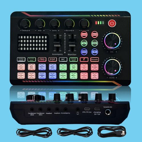 DJ Equipment Microphone Sound Card Console Studio Sound Card Kit Cable Phone Mixing Computer Live Voice Mixer F998 Sound Card Artists and Bands(Only Sound Card)