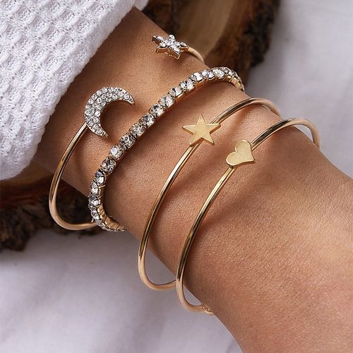 4 Set Of Bohemian Gold Hand Chain Bracelet For Women