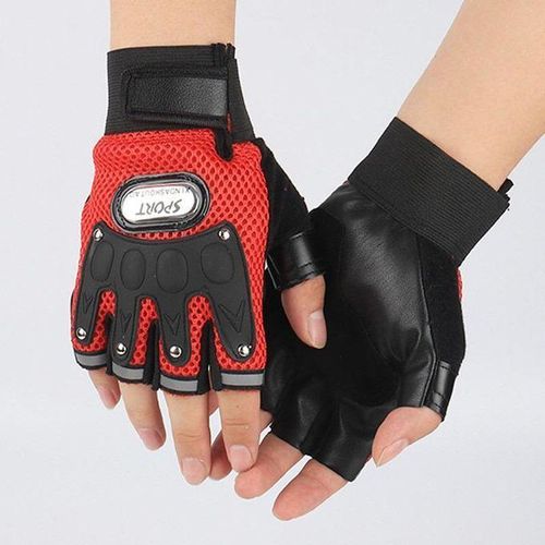 Six-nail half-finger gloves men's and women's sports fitness gloves - Red