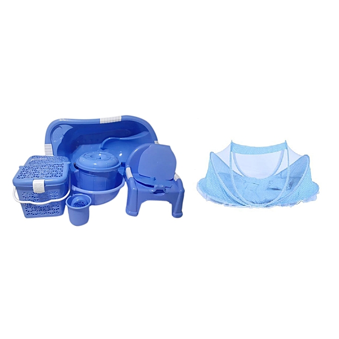 Happy Baby Baby Bath Set 7pcs - Blue + Pop Up Baby Bed Net - Blue | Jumia NG