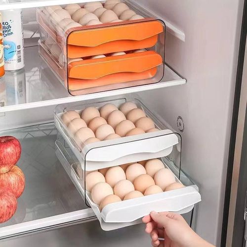 2 Layer Refrigerator Egg Storage Box - 32 Grids Drawer Style Fridge Egg Organizer Holder