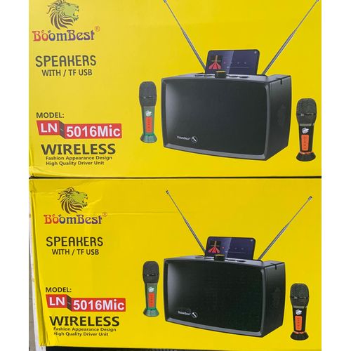 LN-5016mic super powerful deep bass FM radio with 2 wireless microphones wireless Bluetooth speaker suitable for home party entertainment traveling, camping ,exercising, outdoor indoor
