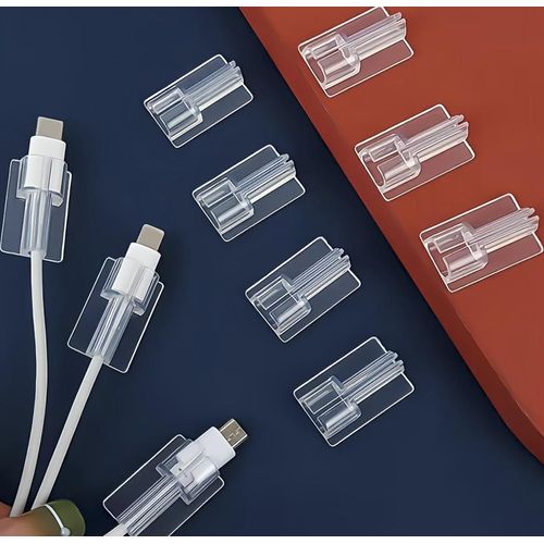 5-Pack Adhesive Charging Cable Holder Clips - Transparent Self-Adhesive Cord Organizer Keeper for Type-C & Lightning Cables, Phone Charger Wire Management for Desk & Bedside
