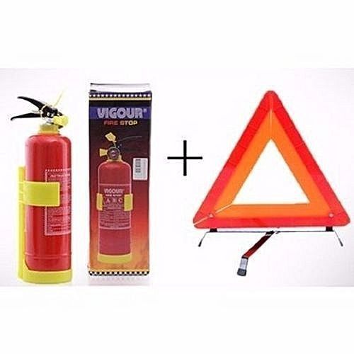 Fire Extinguisher + Triangular Safety Caution Sign