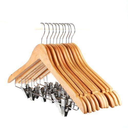 Wooden Hanger With Clips(pack Of 10)