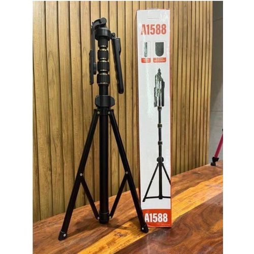 A1588 Long Tripod Stand packaged with a wireless Bluetooth remote control
