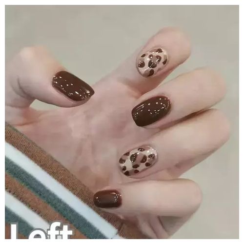 24pcs Chocolate Brown Leopard Print Nails
