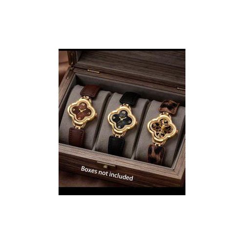 1pc Women's Fashion Casual Wear Bracelet Quartz Watch, Chic Floral Dial with PU Leather and Alloy Strap