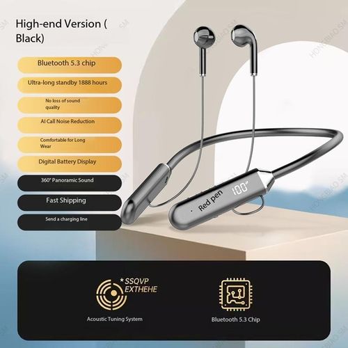 Neck Hanging Wireless Bluetooth Stereo Sports Earphones - Black